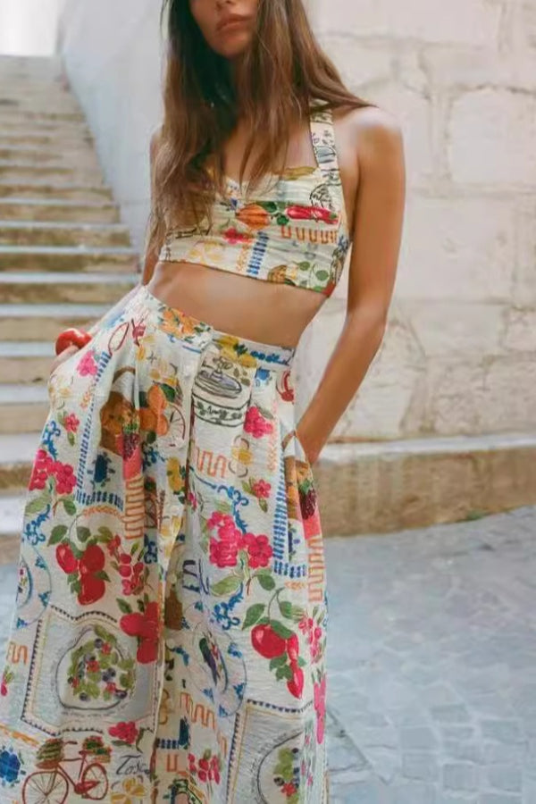 Fashionable casual vest personalized print suspender Midi Dress