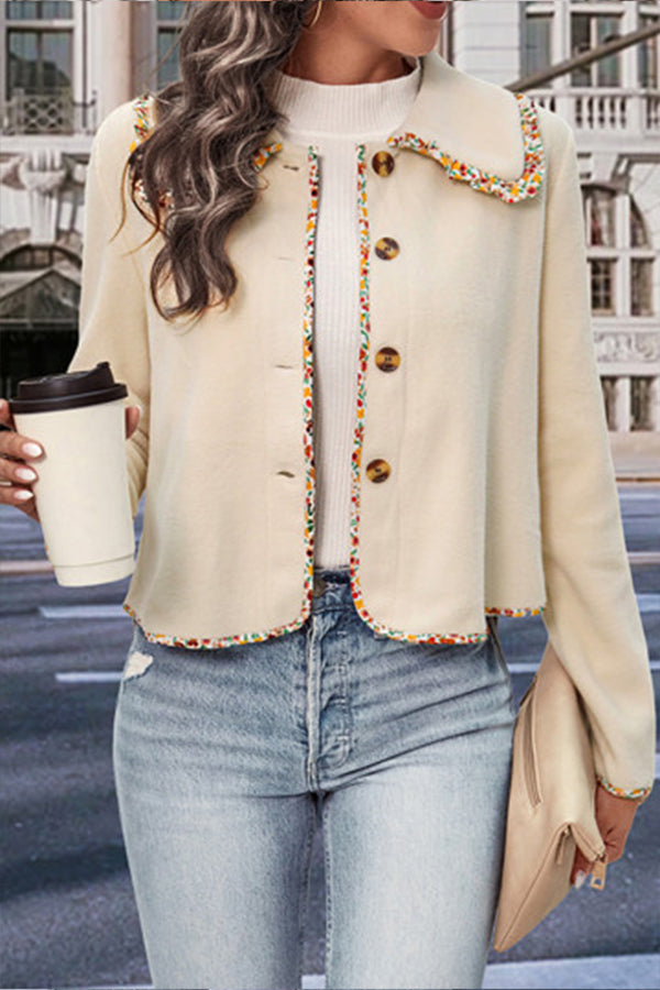 Apricot Peter Pan Collar Floral Detail Cropped Coat Apricot
