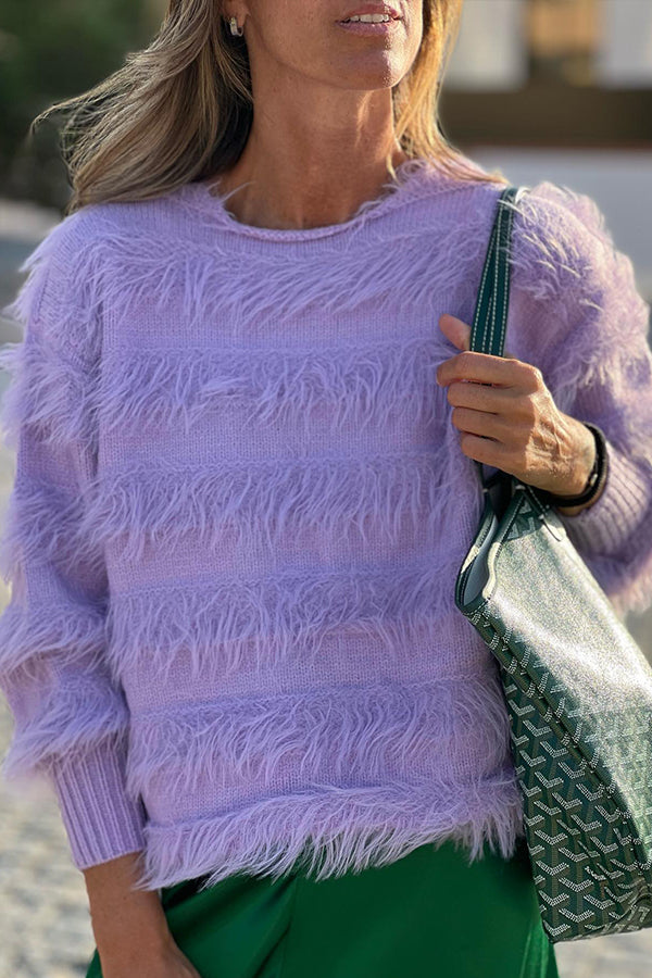 Purple tassel design loose sweater Purple