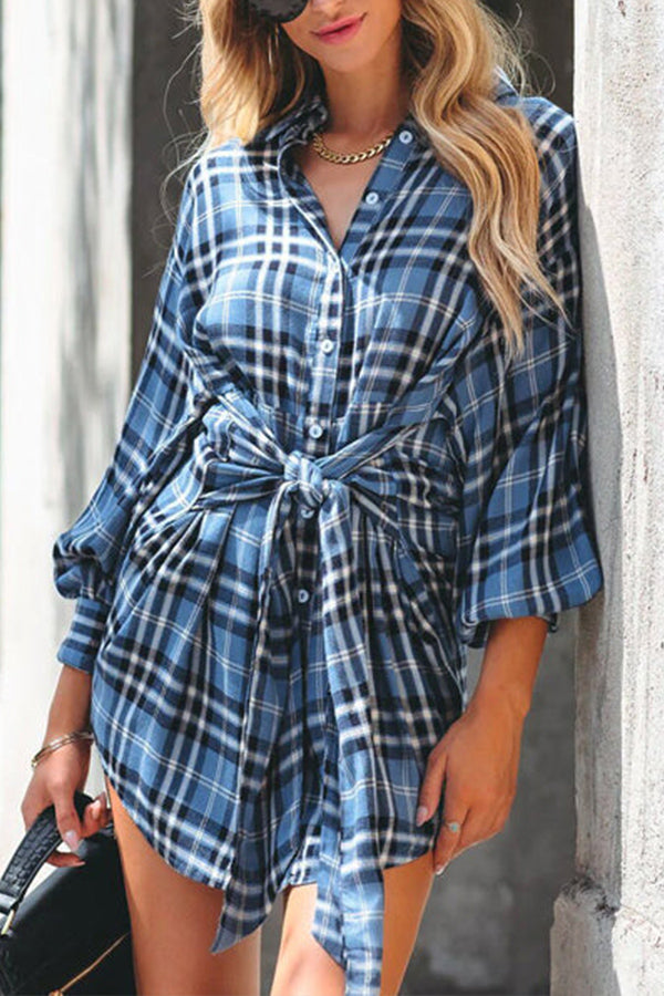 LOVE IS LIFE PLAID TIE FRONT SHIRT MINI DRESS - 2 COLORS
