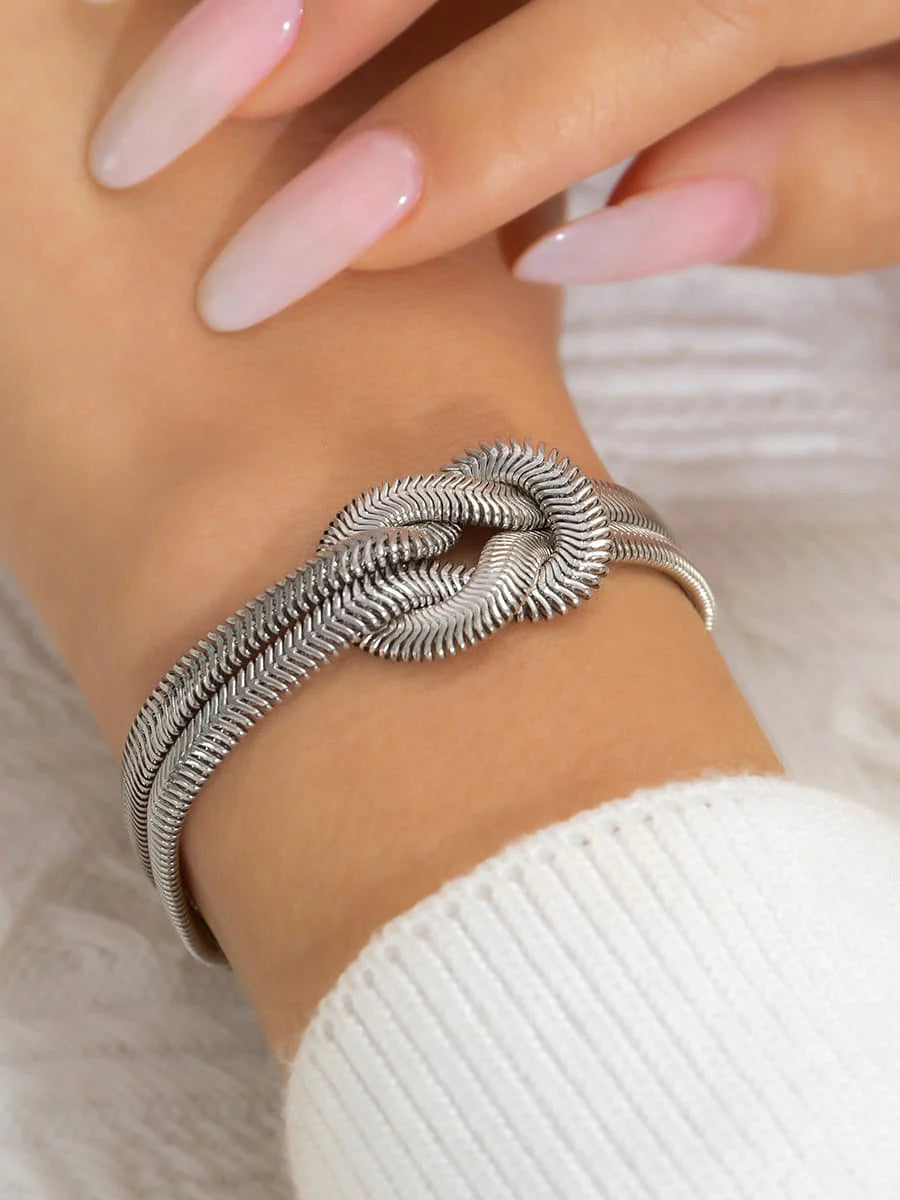 Coil Snake Bone Chain Bracelet Silver one size