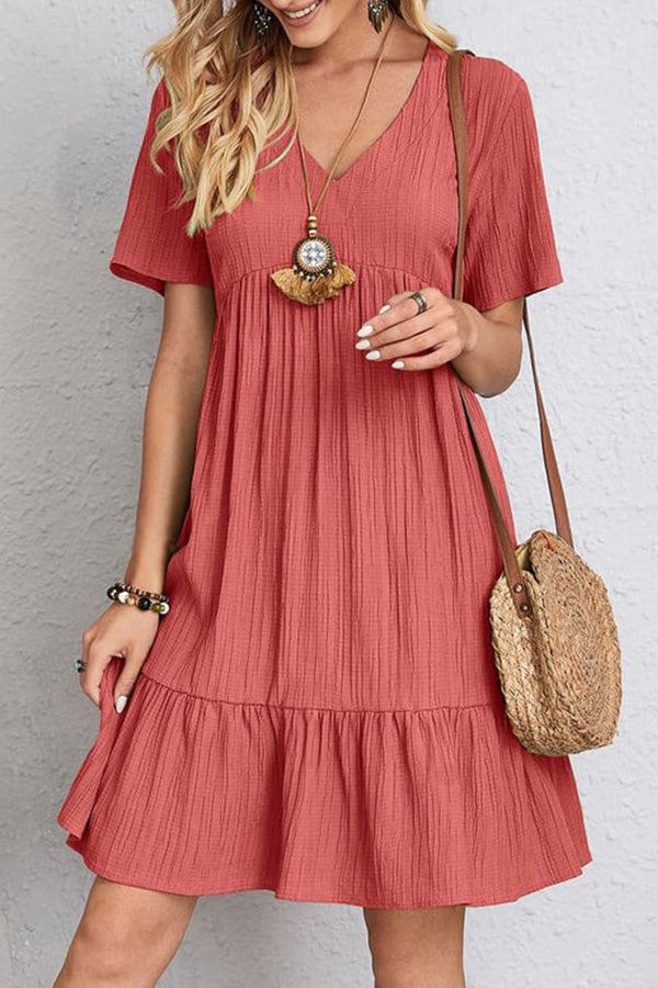 Loose casual tie waist flowy dress Red