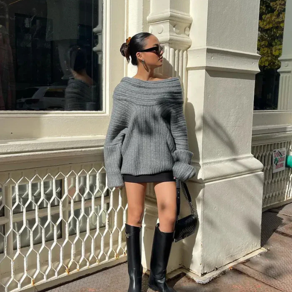 The Oslo Ribbed Off-Shoulder Sweater