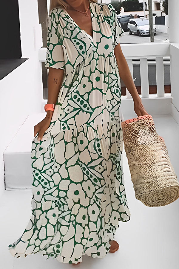 FLORAL PRINT VACATION MIDI DRESS Green