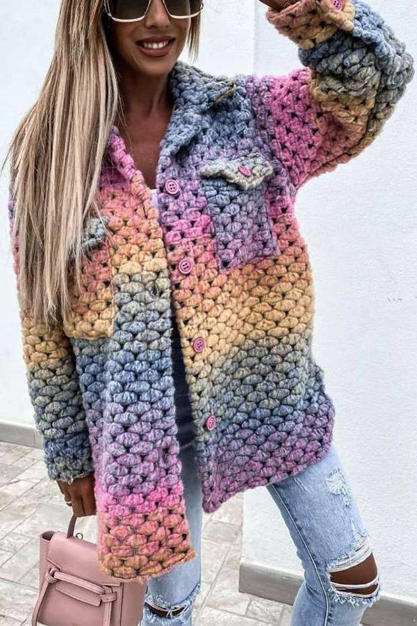 Fashion printed women's woolen jacket Pink