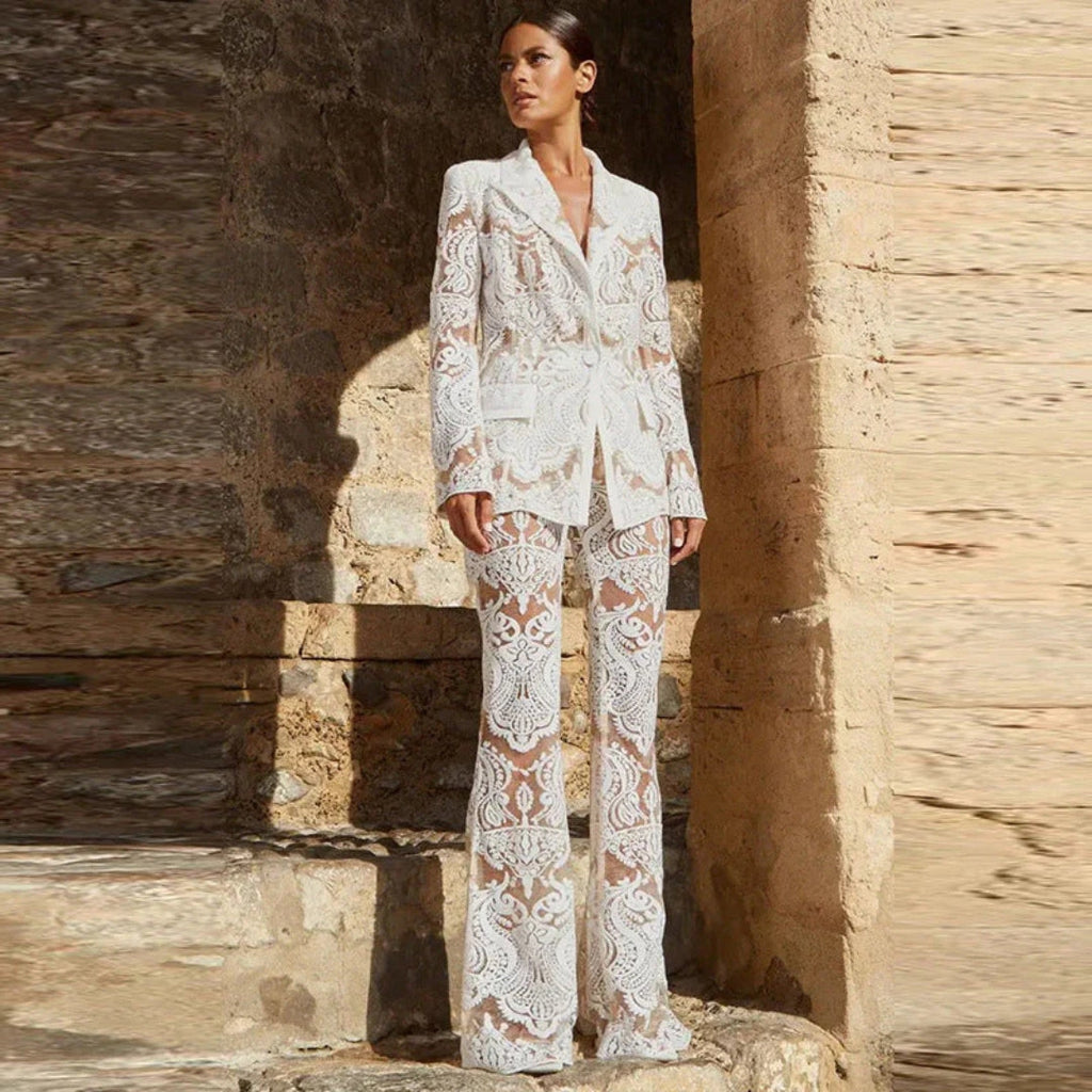 The Valencia Lace-Tailored Two-Piece Set