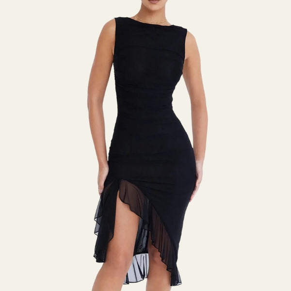 The Mykonos Ruffle-Hem Mesh Dress
