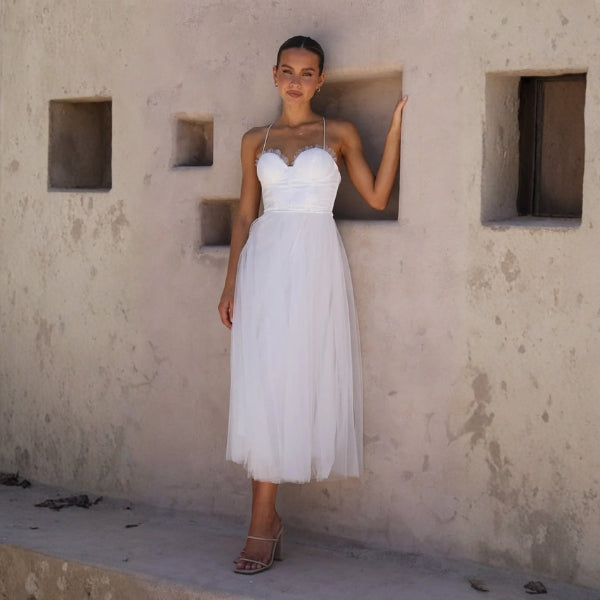 The Verona Structured Tulle Corset Midi Dress