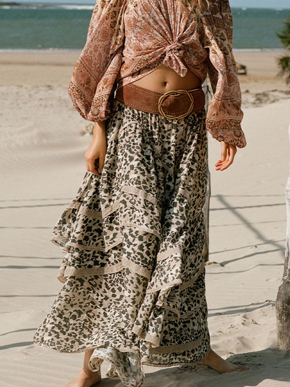 Vintage Maxirock mit Leopardenmuster und Rüschen