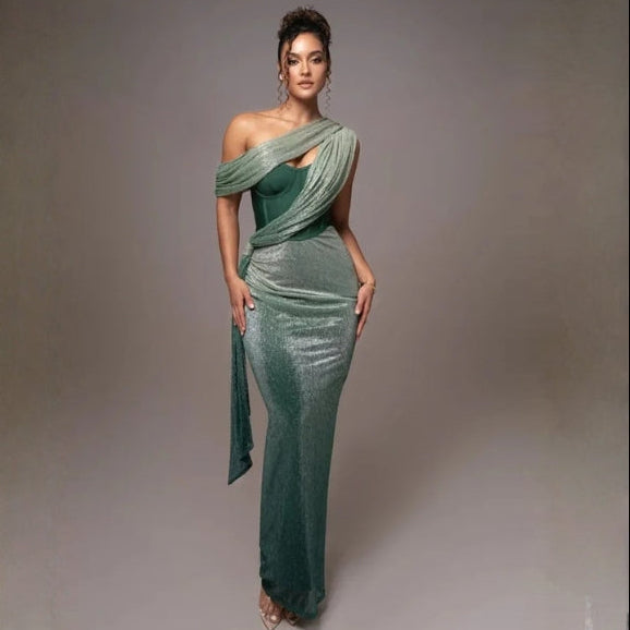 The Valencia Draped One-Shoulder Maxi Dress