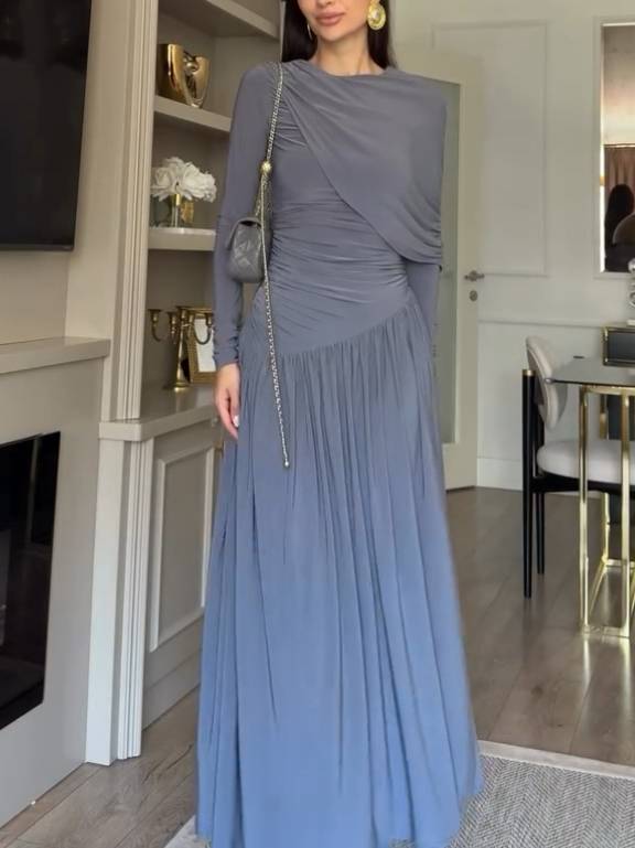 Irregular Shawl Pleated Maxi Dress