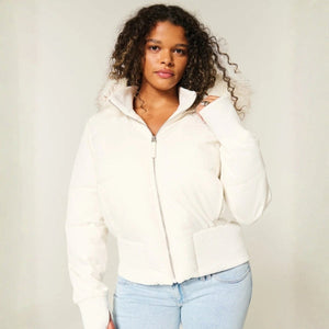The Aurora Fur-Trim Hooded Quilted Puffer Jacket White