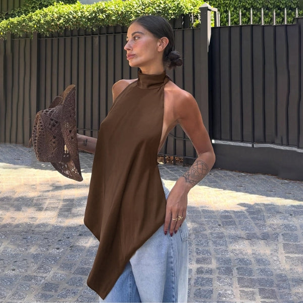 The Santorini Asymmetric Halter Top