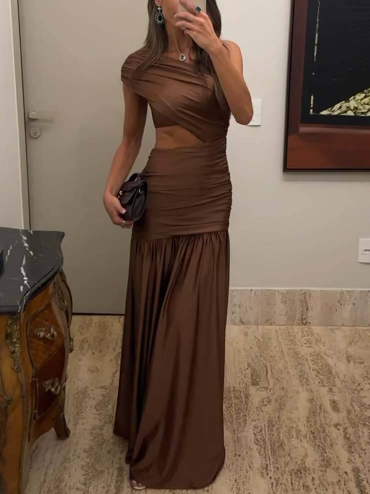 Robe longue unique à épaules dénudées et taille creuse