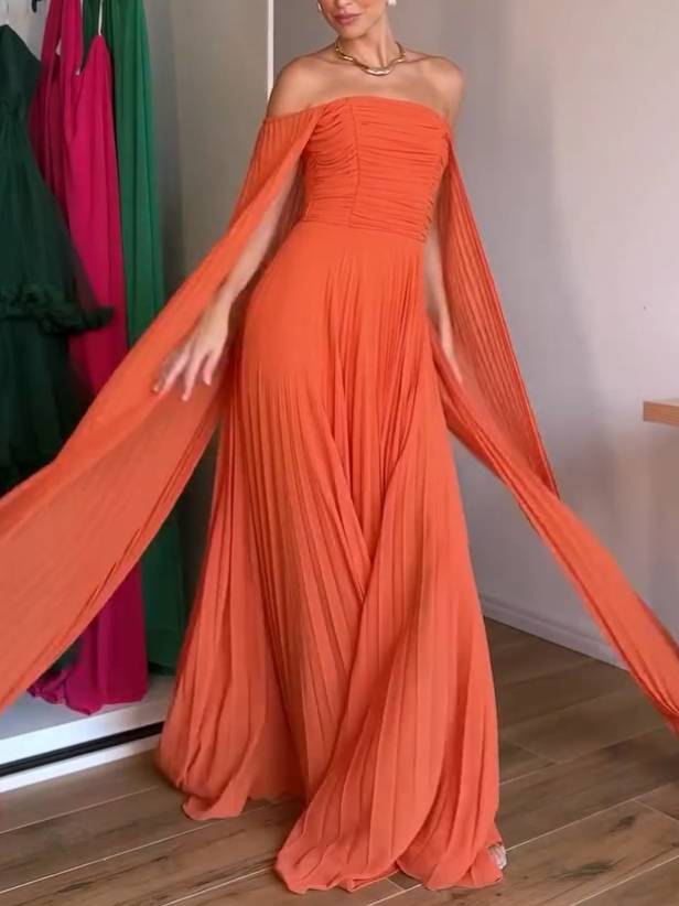 Plissiertes Maxikleid mit Tube-Top und Schal-Design