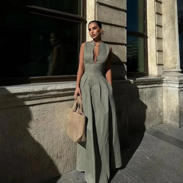The Santorini Zip-Front Pleated Dress