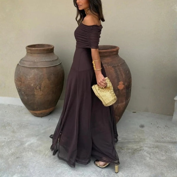 The Santorini Off-Shoulder Mesh Maxi Dress