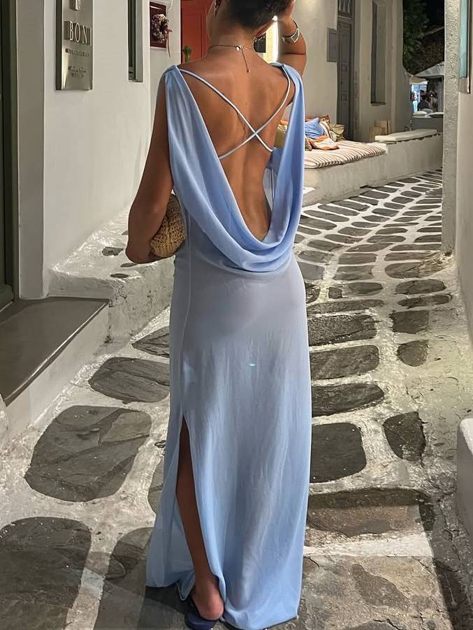 Rückenfreies, durchsichtiges Maxikleid mit Swing-Ausschnitt