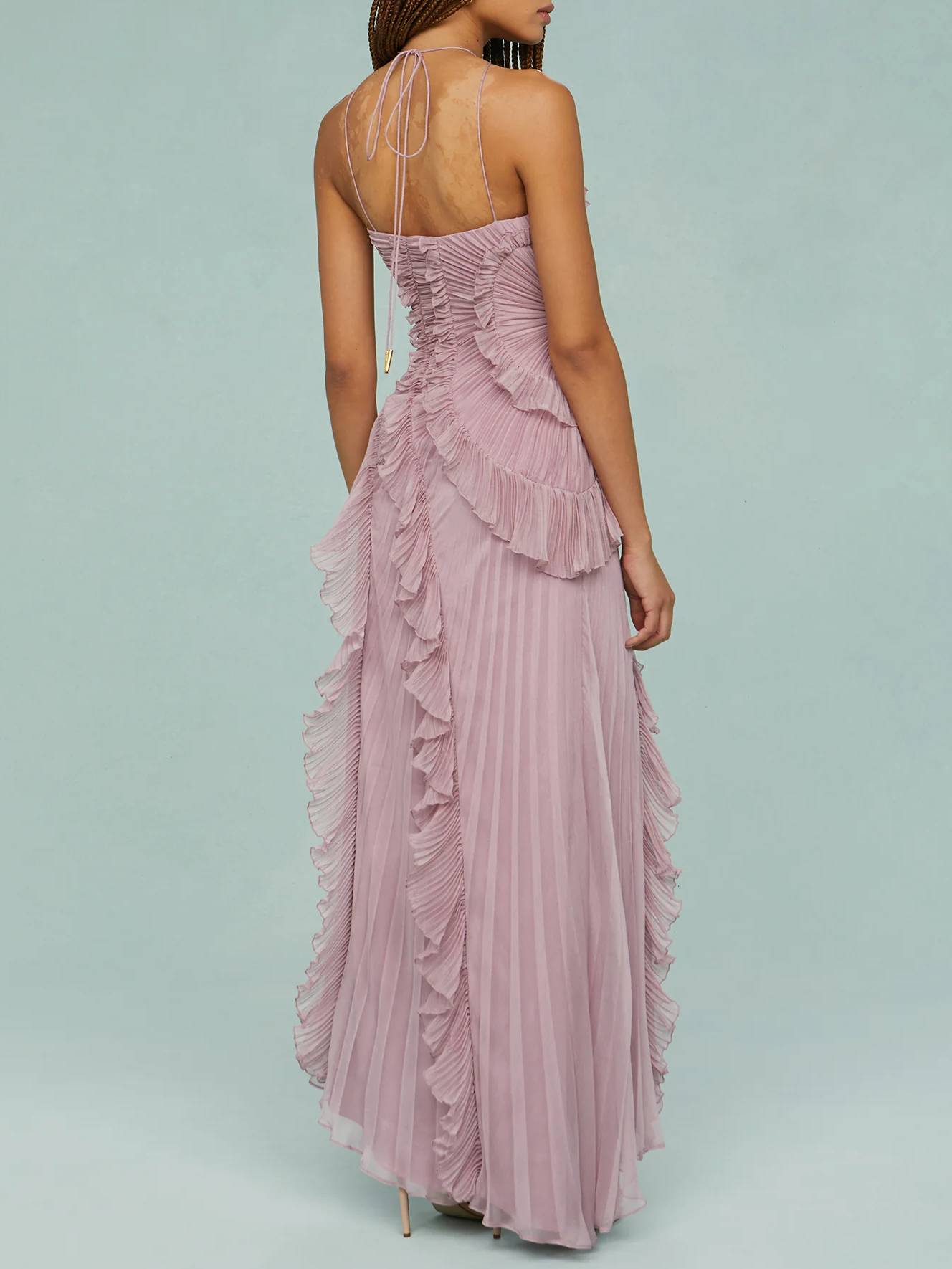 Robe dos nu plissée à col licou