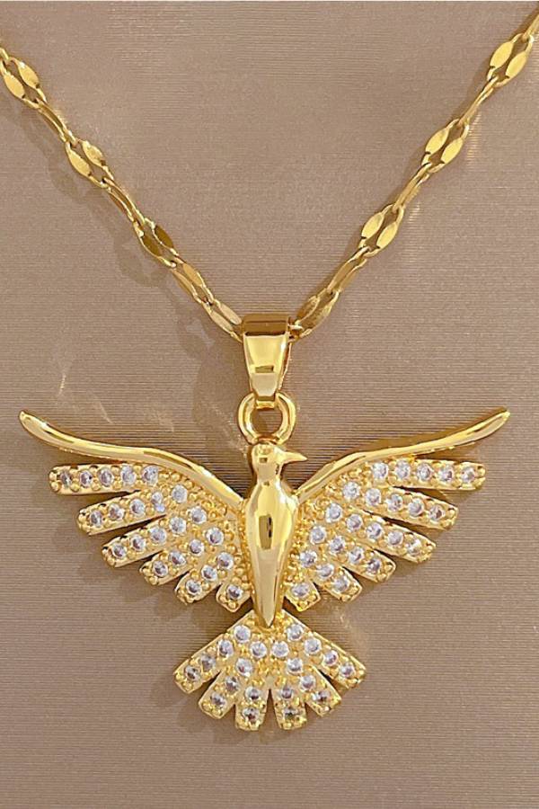 Gold Diamond-Encrusted Bird Pendant Necklace