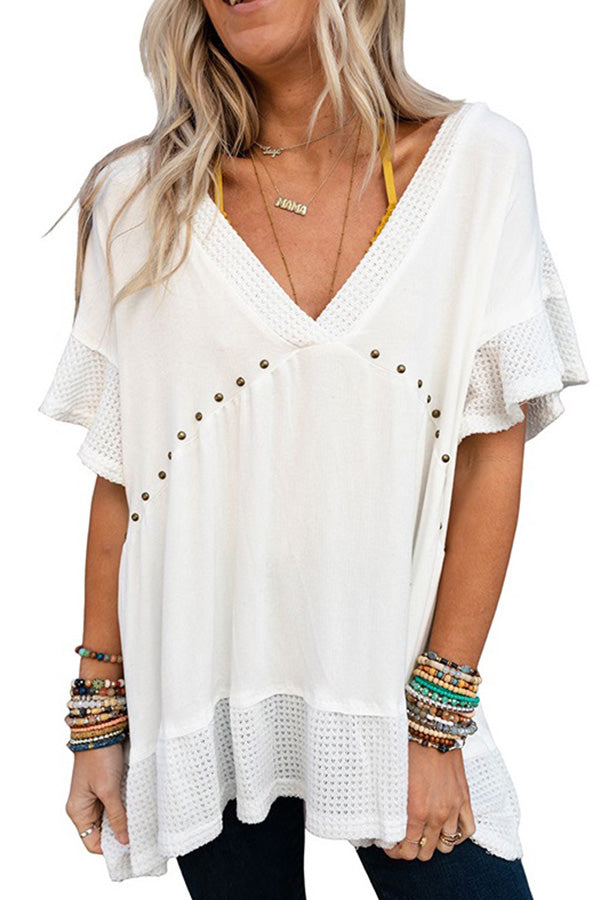 DEEP V STUDDED BOHO TUNIC White