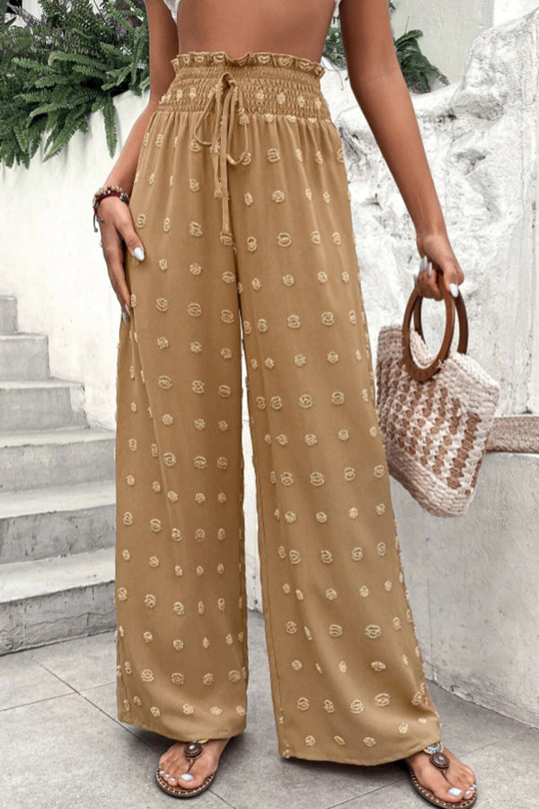 High Waist Jacquard Wide Leg Pants Casual Trousers Khaki