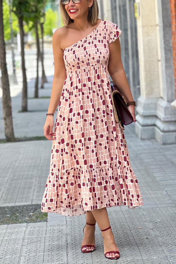 Fashion One Shoulder Sleeve Elastic Pleated Dress multicolor