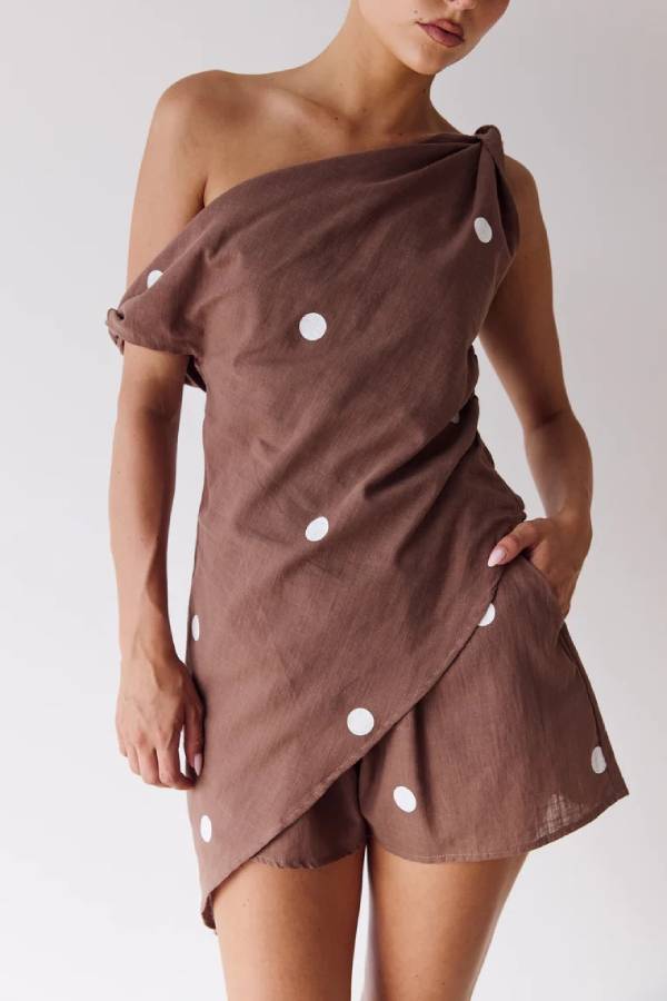 Waist-Cinching Asymmetrical Loose Shorts Set