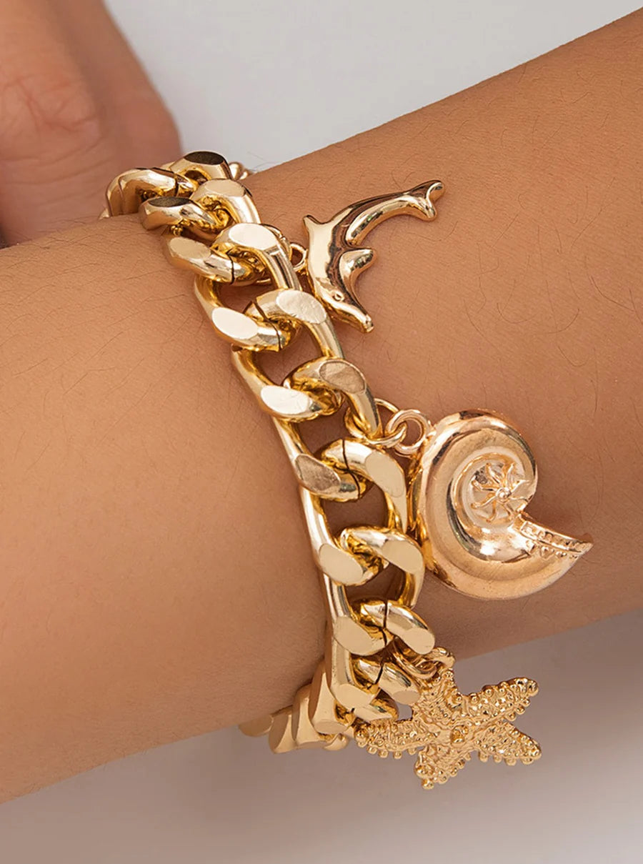 Ocean-themed Pendant Bracelet Gold one size