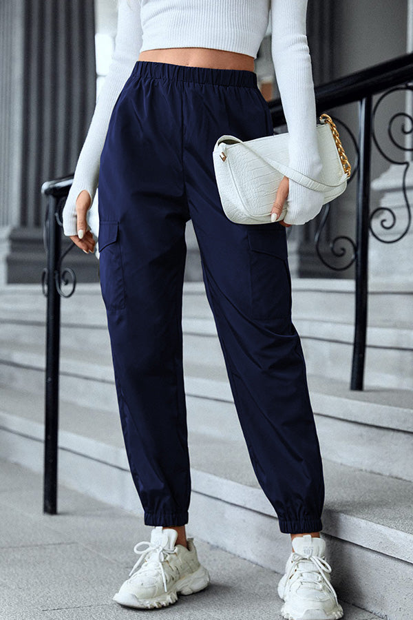 Multicolor Casual Cargo Pants Multi-Pocket Skinny Pants Navy blue