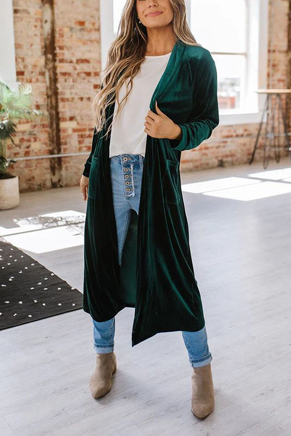 Velvet cardigan without buttons Green