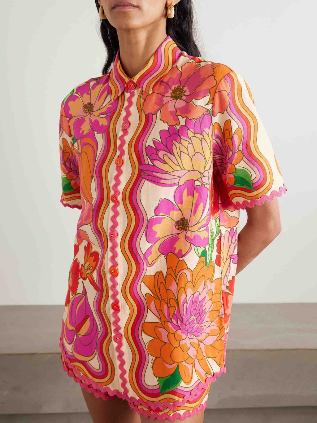 Ensemble deux pièces exquis à imprimé floral tropical hibiscus abstrait