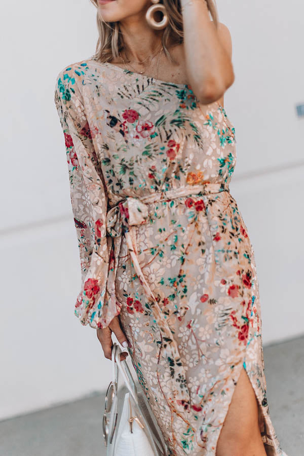 Floral Print One Shoulder Dress