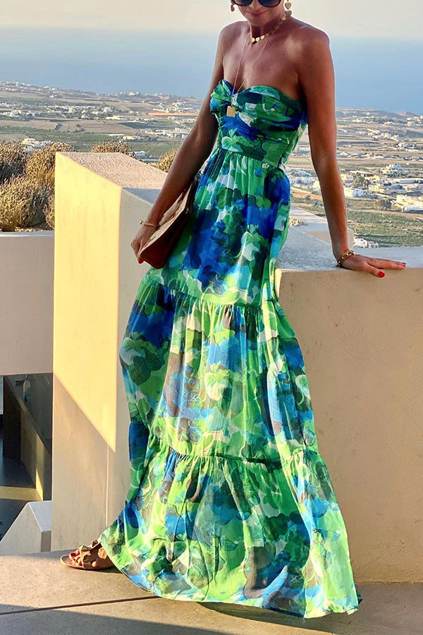 Vacation Colour Palette Floral Twist Bust Off Shoulder Maxi Dress