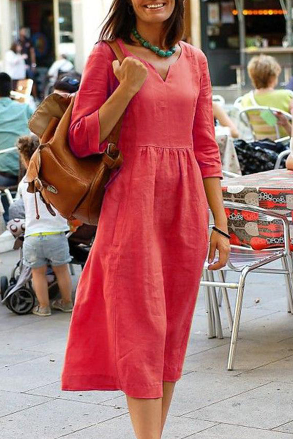 loose long sleeve european dress Red