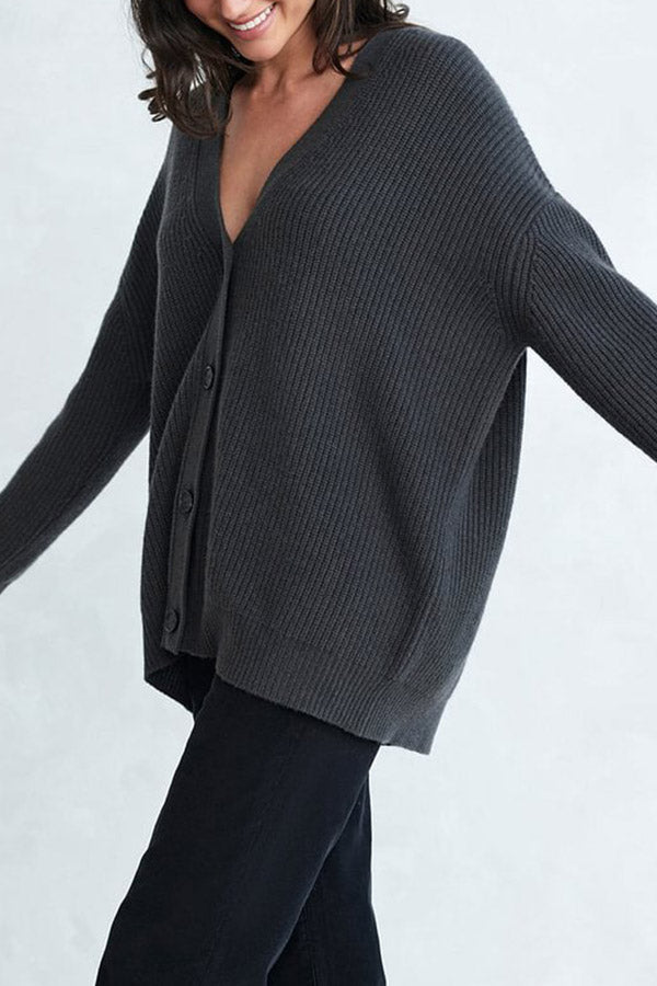 Mountain View Knit Ribbed Button Relaxed Cardigan Ash