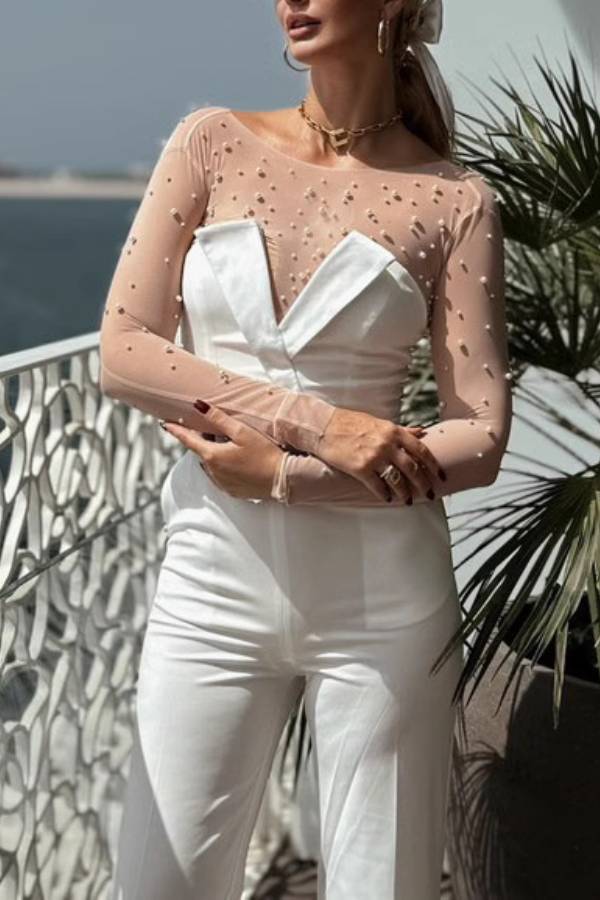 V Neck Strapless Pocketed Wide Leg Jumpsuit