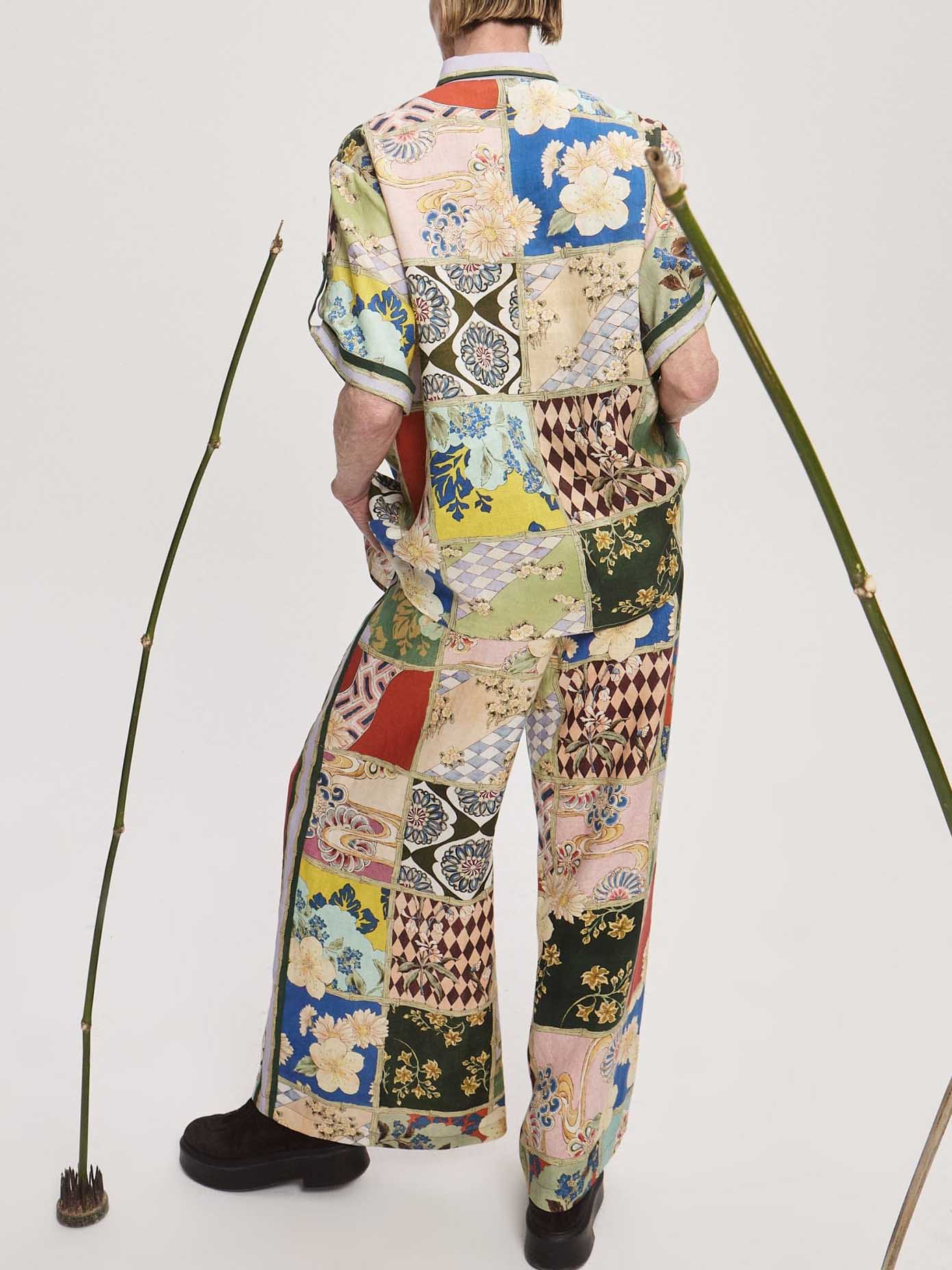 Vintage Artisan Patchwork-Print Hose mit weitem Bein