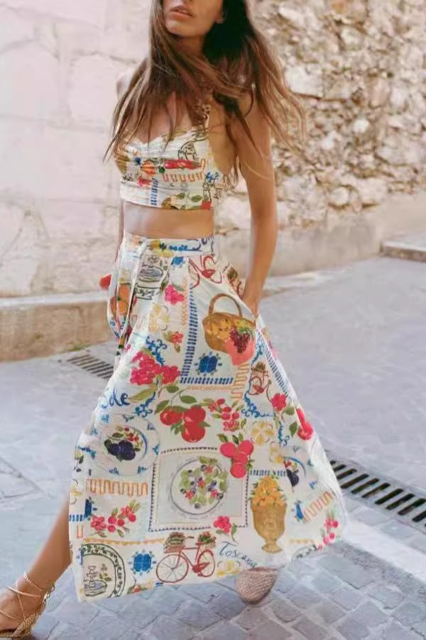 Fashionable casual vest personalized print suspender Midi Dress