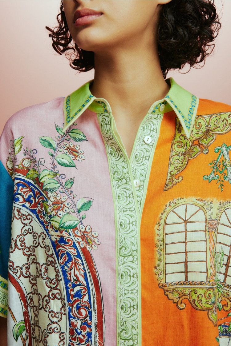 Unique Print Loose Short Sleeve Shirt and Elastic Waist Drawstring Pocket Shorts Set