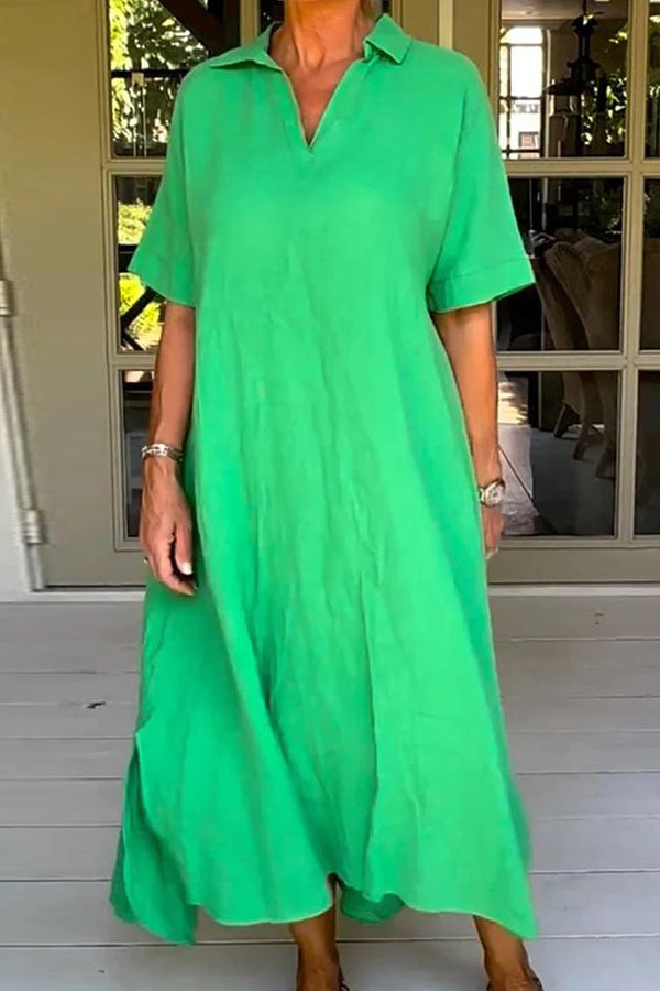 Classy Plain Half Sleeve Midi Dress Green