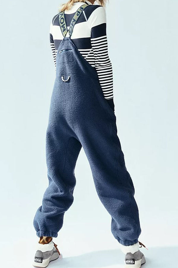 Outdoor Plush Solid Color Warm Women's Overalls