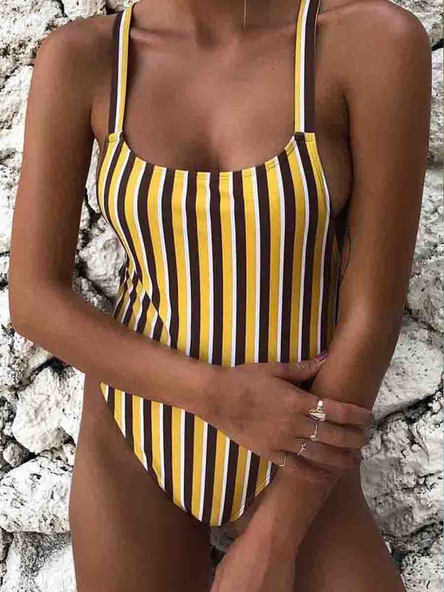 Striped Yellow One-piece Swimsuit Yellow