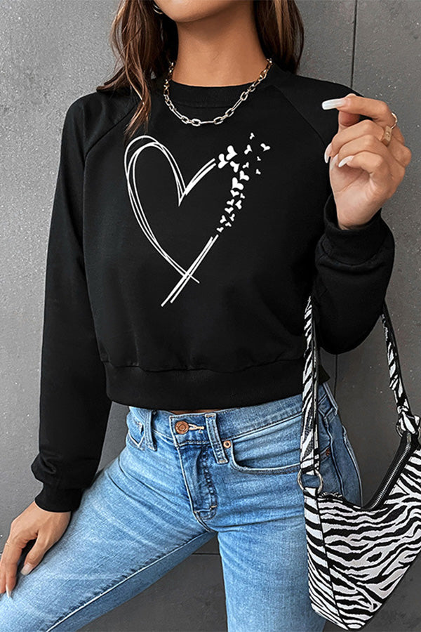 Short cropped round neck love sweatshirt