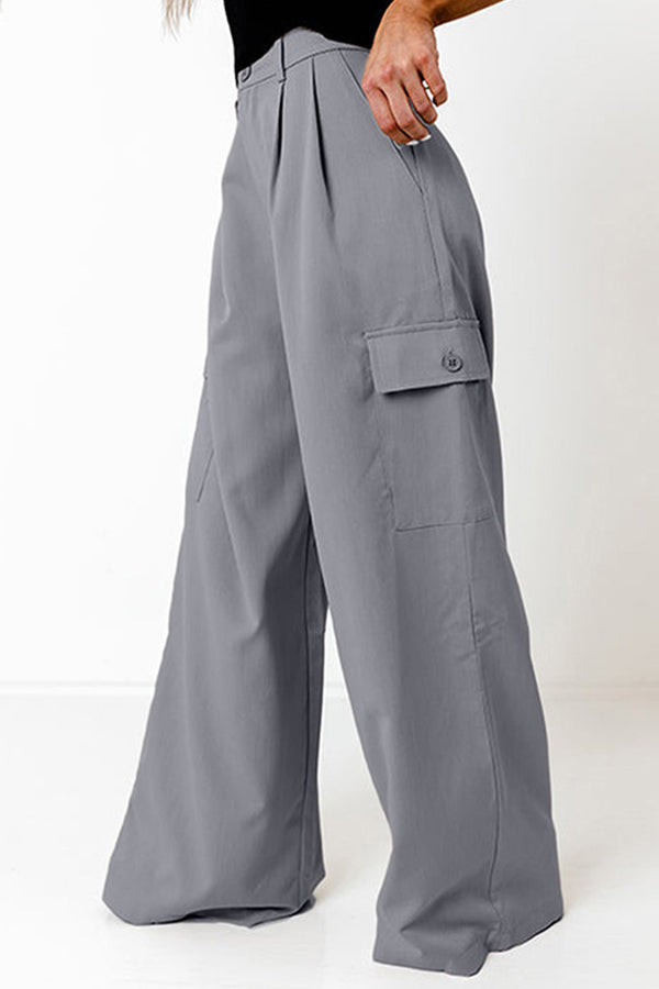 Solid color fashion loose high waist all-match overalls Grey