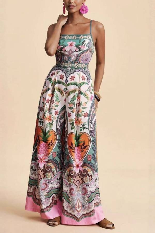 Tropical Print Cami Waisted Wide-Leg Jumpsuit