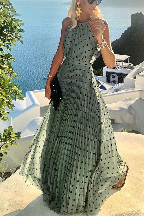 Dot Printing Maxi Dress Green