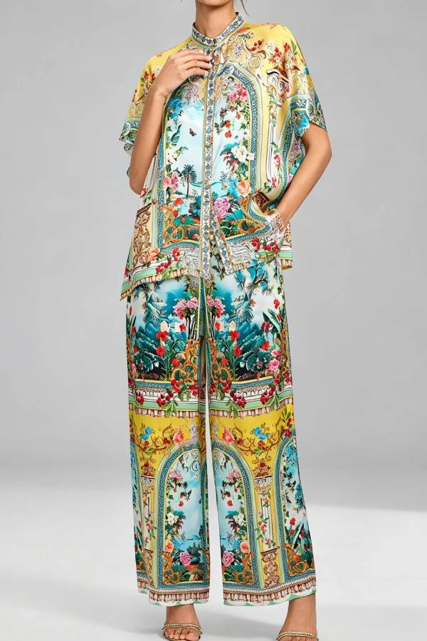 Romantic Manor Print Short-Sleeve Shirt and Trousers Set