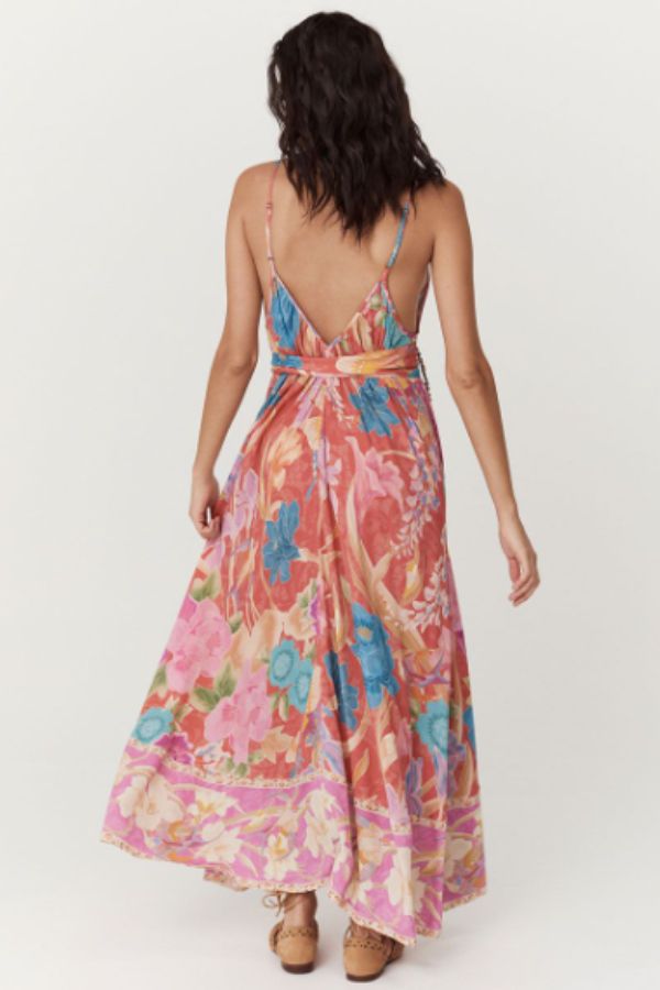 Painter's Garden Boho Floral Print Strappy A-line Maxi Dress