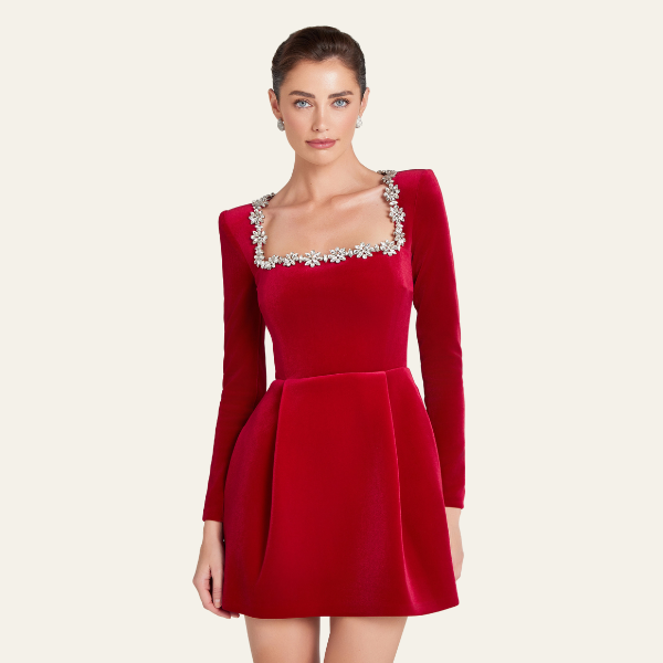 The Cannes Evening Structured Velvet Cocktail Dress